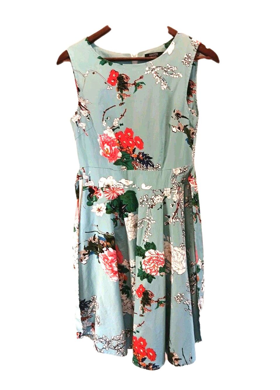 ARANEE Floral A-Line Dress Light Blue Cheongsam Style Midi Size M
